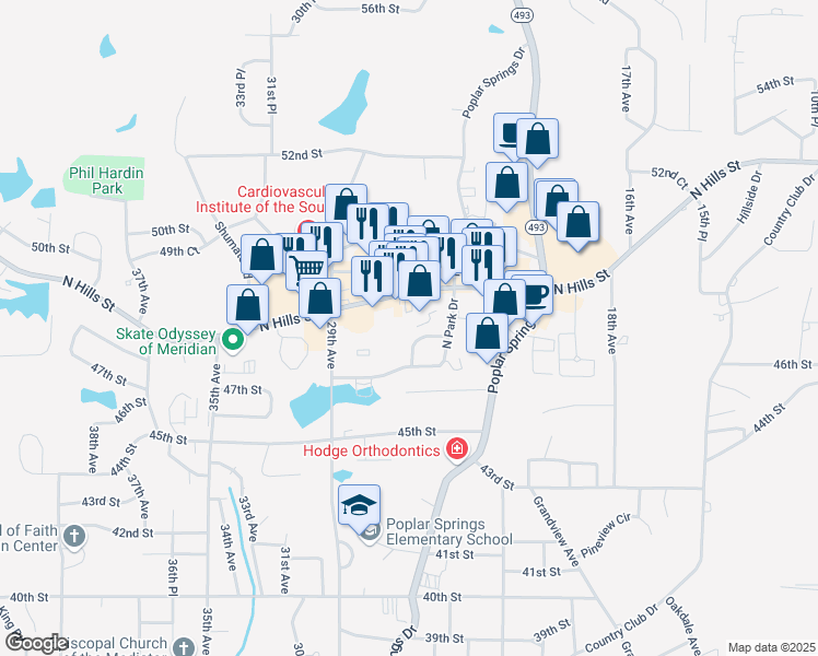 map of restaurants, bars, coffee shops, grocery stores, and more near 4717 26th Avenue in Meridian