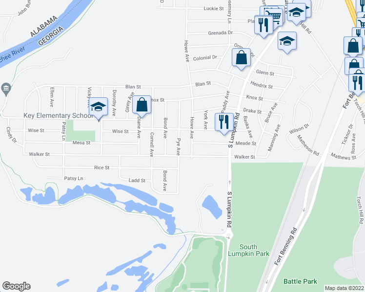 map of restaurants, bars, coffee shops, grocery stores, and more near 2451 Pye Avenue in Columbus