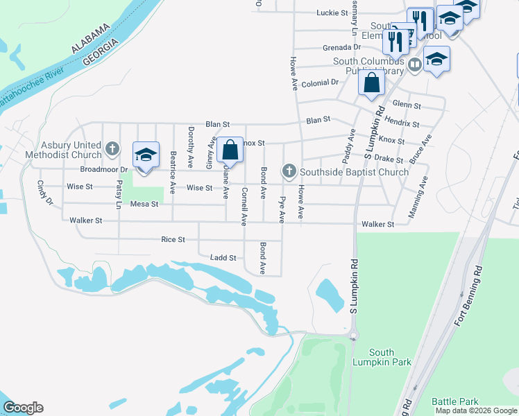 map of restaurants, bars, coffee shops, grocery stores, and more near 2433 Bond Avenue in Columbus