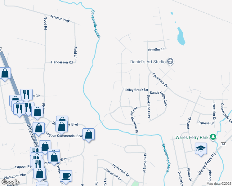 map of restaurants, bars, coffee shops, grocery stores, and more near 1306 Summerfield Place in Montgomery