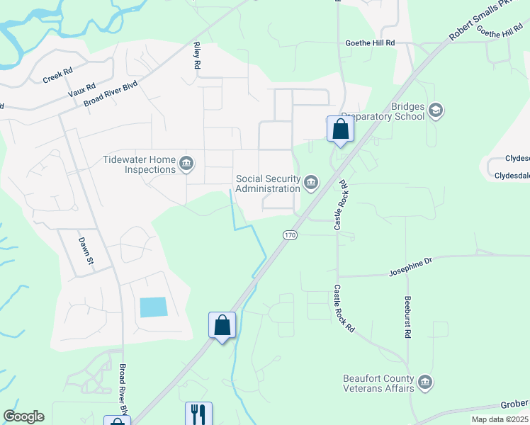 map of restaurants, bars, coffee shops, grocery stores, and more near 670 Robert Smalls Parkway in Beaufort