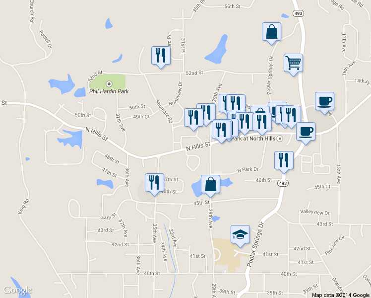map of restaurants, bars, coffee shops, grocery stores, and more near 3315 North Hills Street in Meridian