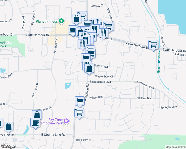 map of restaurants, bars, coffee shops, grocery stores, and more near 913 Glastonbury Circle in Ridgeland