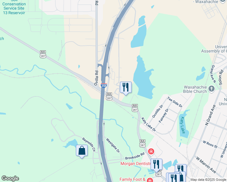 map of restaurants, bars, coffee shops, grocery stores, and more near 14 Country Club Place in Waxahachie
