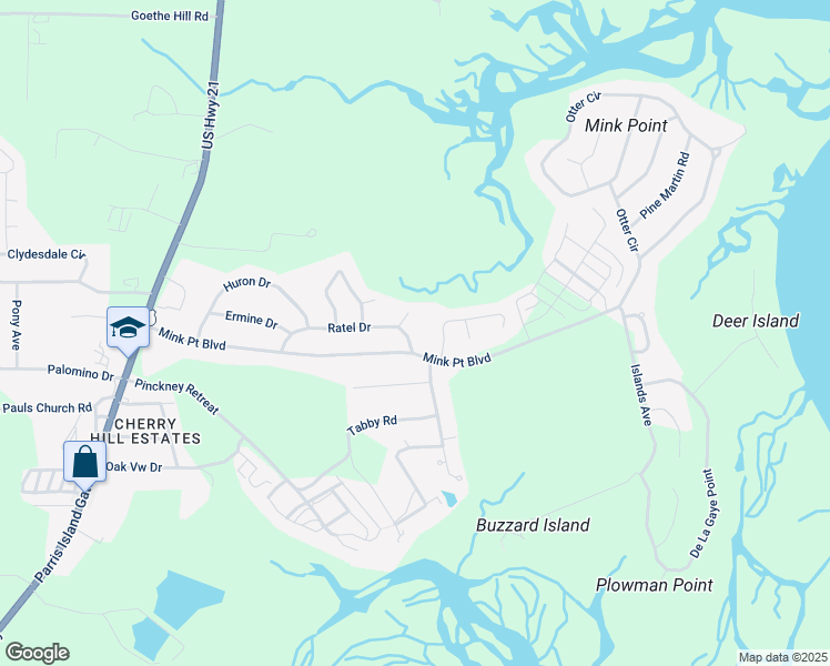 map of restaurants, bars, coffee shops, grocery stores, and more near 3035 Badger Bend in Beaufort