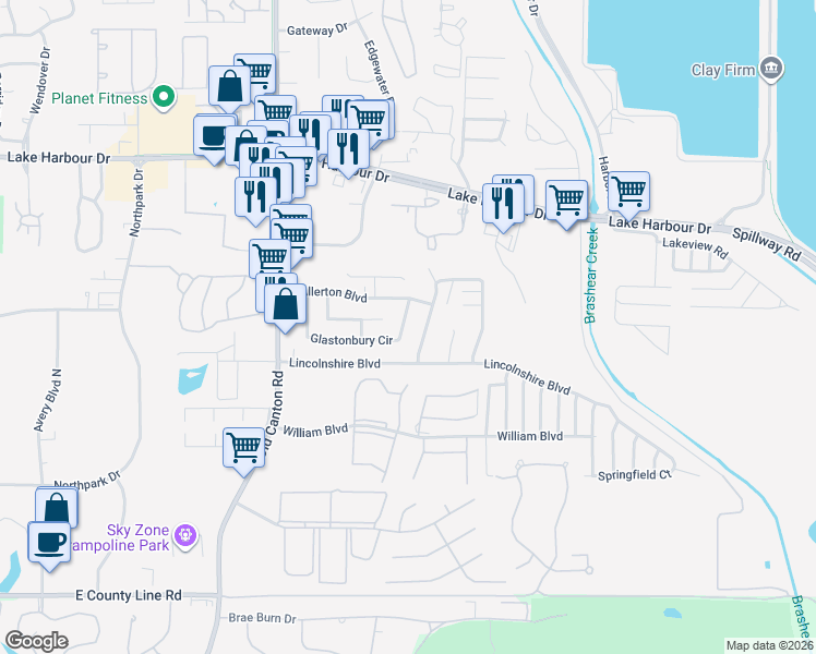 map of restaurants, bars, coffee shops, grocery stores, and more near 225 Bridgeford Boulevard in Ridgeland