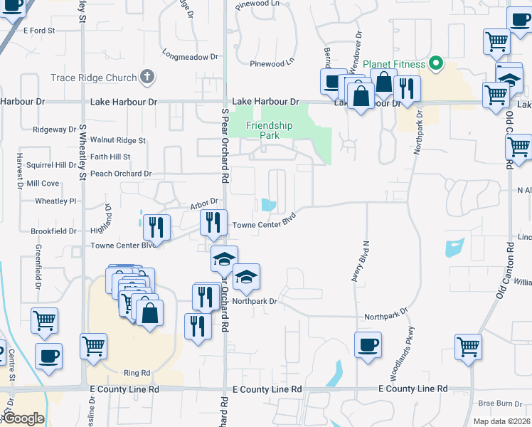 map of restaurants, bars, coffee shops, grocery stores, and more near 11 Enclave Circle in Ridgeland
