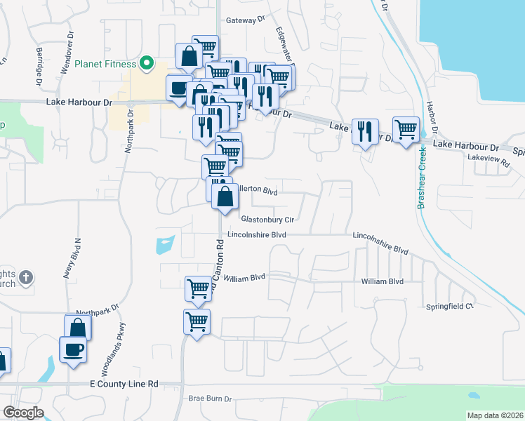 map of restaurants, bars, coffee shops, grocery stores, and more near 740 Wicklow Place in Ridgeland