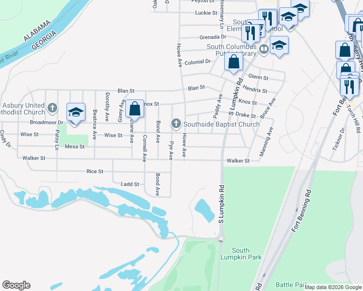 map of restaurants, bars, coffee shops, grocery stores, and more near 3002 Wise Street in Columbus