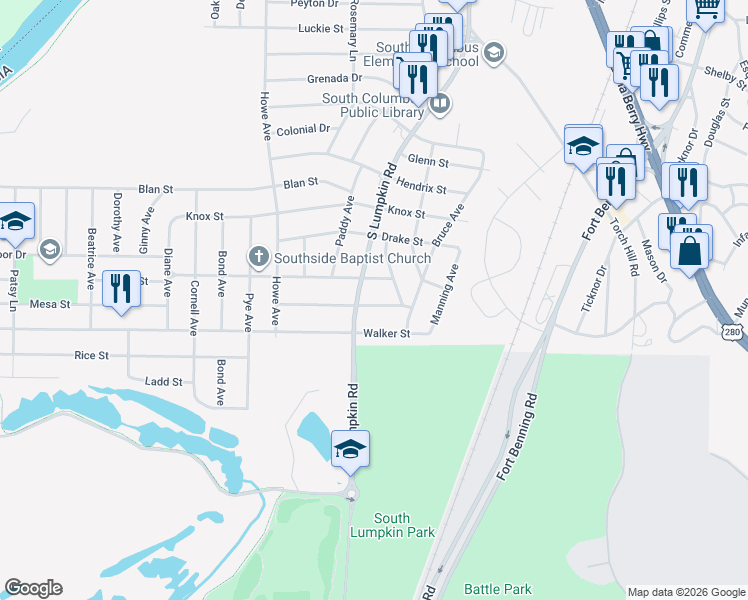 map of restaurants, bars, coffee shops, grocery stores, and more near 2403 Banks Avenue in Columbus