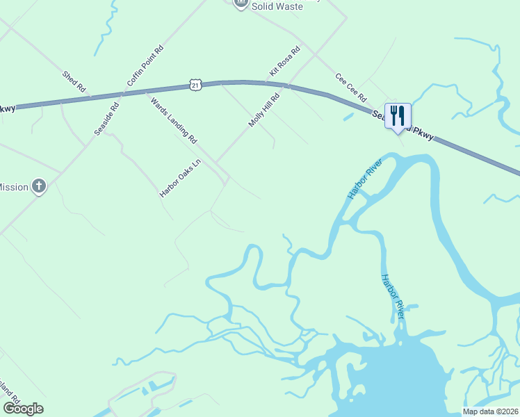 map of restaurants, bars, coffee shops, grocery stores, and more near 89 Wards Landing Road in Saint Helena Island