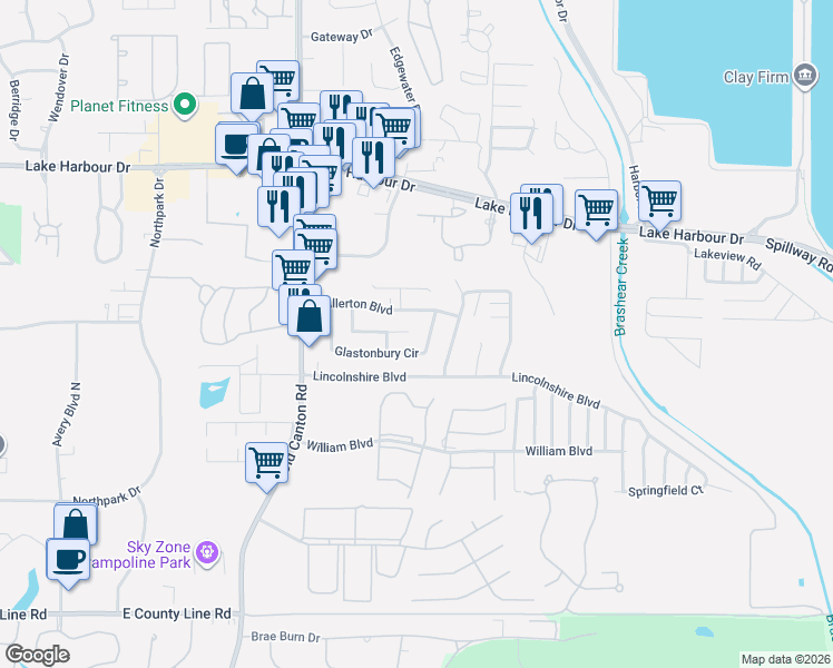map of restaurants, bars, coffee shops, grocery stores, and more near 762 Wicklow Place in Ridgeland
