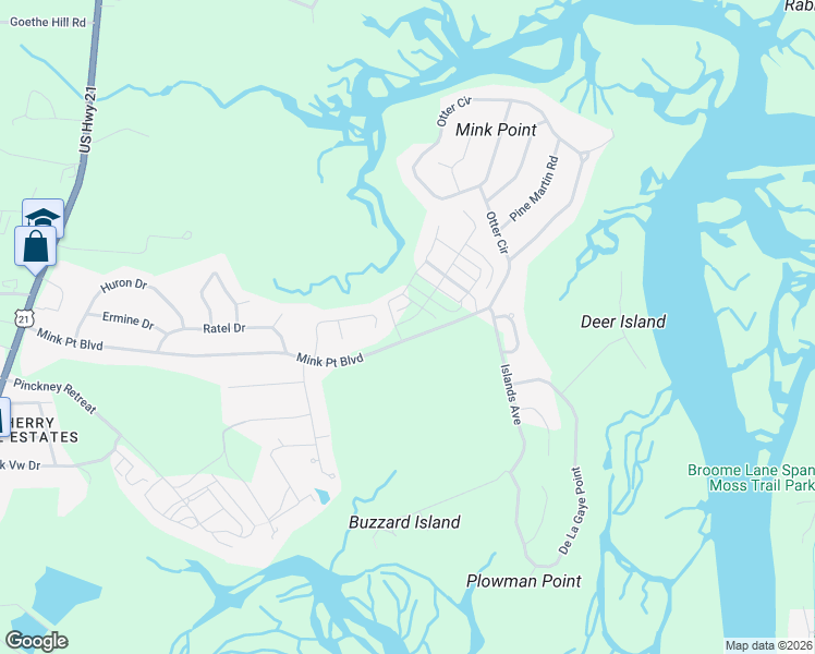 map of restaurants, bars, coffee shops, grocery stores, and more near Needlegrass Dr in Beaufort