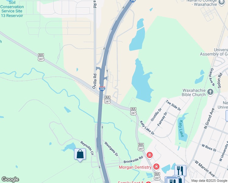 map of restaurants, bars, coffee shops, grocery stores, and more near 14 Country Club Place in Waxahachie