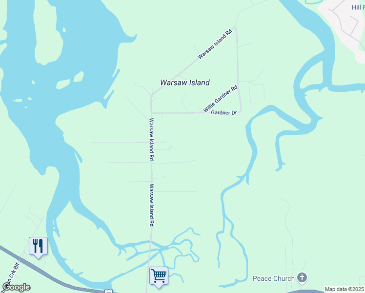 map of restaurants, bars, coffee shops, grocery stores, and more near 50 Gardner Drive in Saint Helena Island