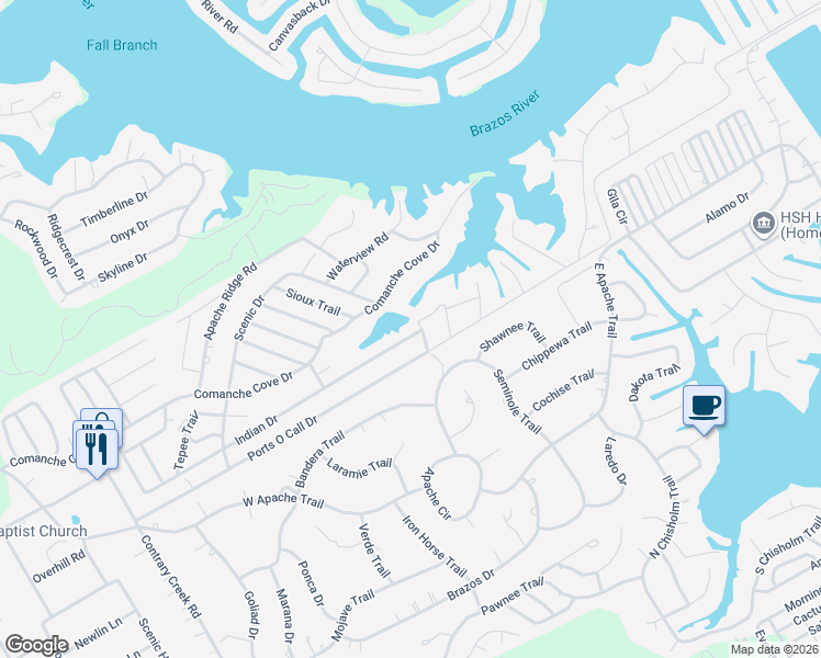 map of restaurants, bars, coffee shops, grocery stores, and more near 1134 Indian Drive in Granbury
