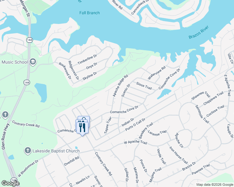 map of restaurants, bars, coffee shops, grocery stores, and more near 1003 Apache Ridge Road in Granbury