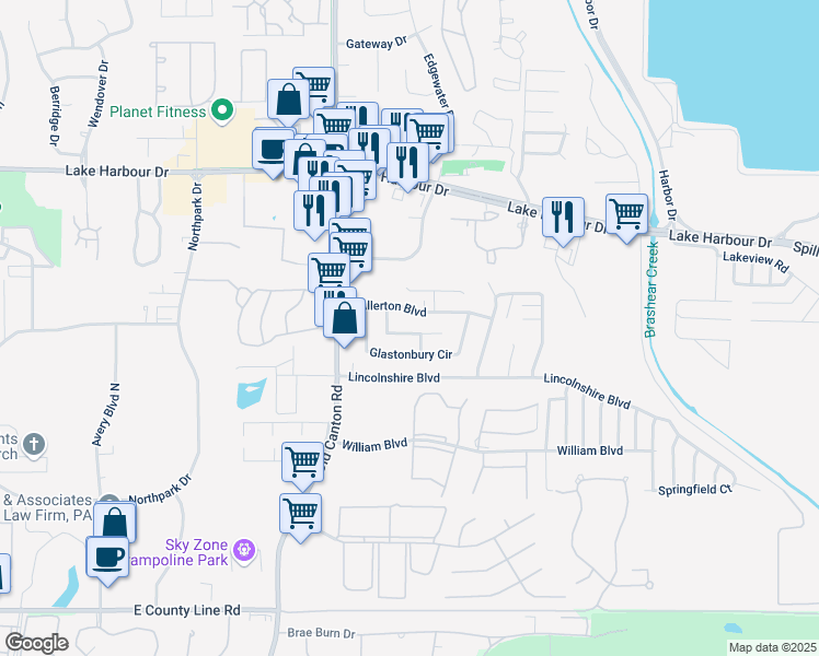 map of restaurants, bars, coffee shops, grocery stores, and more near 740 Wicklow Place in Ridgeland
