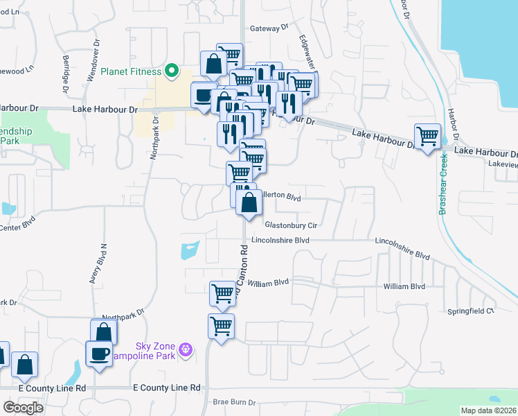 map of restaurants, bars, coffee shops, grocery stores, and more near 906 Glastonbury Circle in Ridgeland