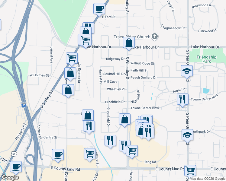 map of restaurants, bars, coffee shops, grocery stores, and more near 157 Wheatley Place in Ridgeland