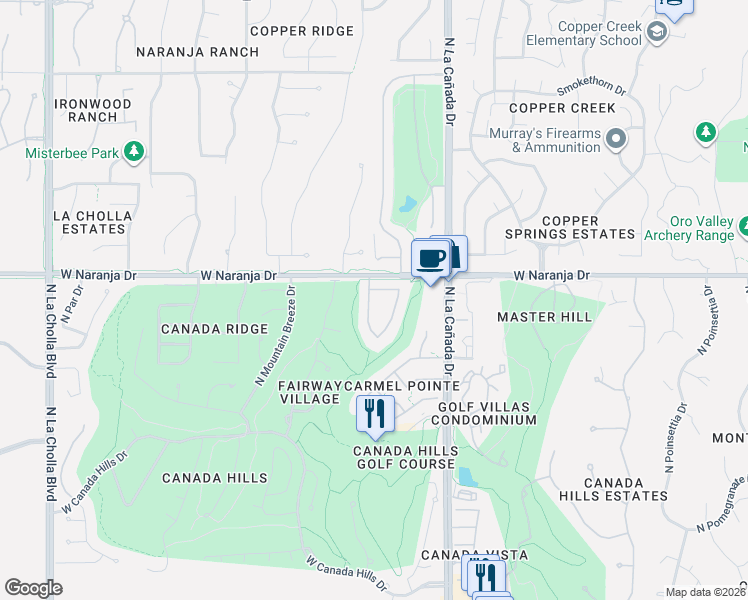 map of restaurants, bars, coffee shops, grocery stores, and more near 1511 West Sand Pebble Drive in Tucson