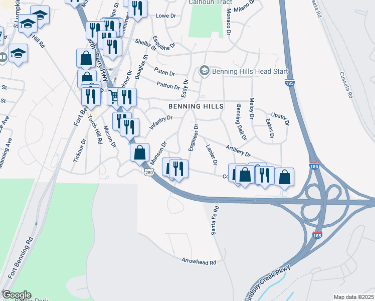 map of restaurants, bars, coffee shops, grocery stores, and more near 53 Engineer Dr in Columbus