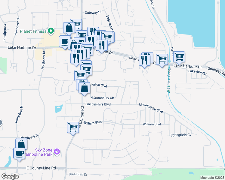 map of restaurants, bars, coffee shops, grocery stores, and more near 762 Wicklow Place in Ridgeland