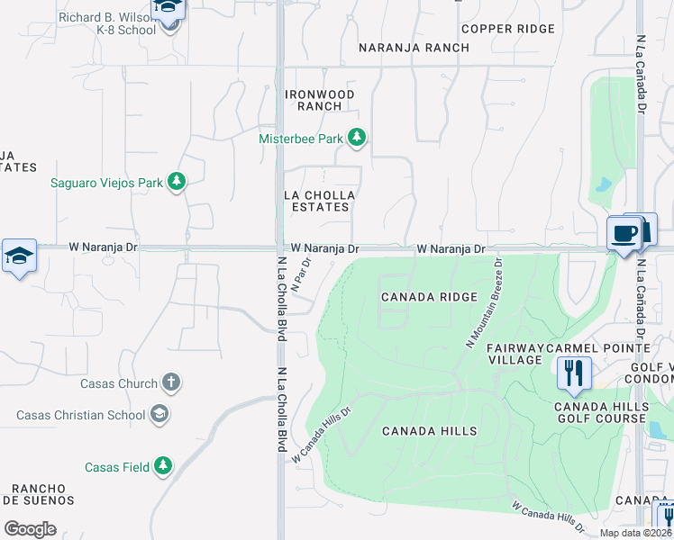 map of restaurants, bars, coffee shops, grocery stores, and more near 11148 North Divot Drive in Tucson