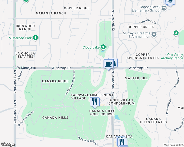 map of restaurants, bars, coffee shops, grocery stores, and more near 11160 North Broadstone Drive in Tucson
