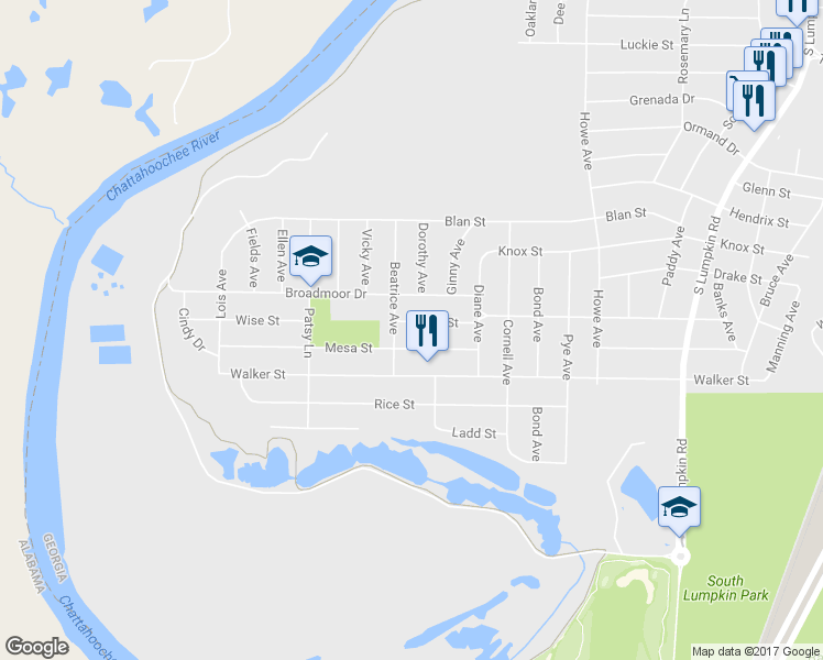 map of restaurants, bars, coffee shops, grocery stores, and more near 2614 Wise Street in Columbus