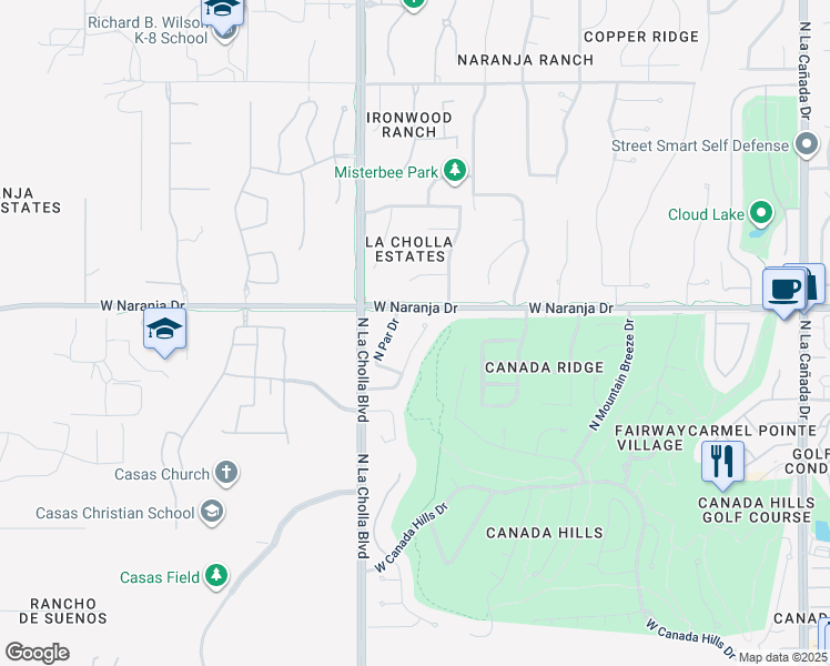 map of restaurants, bars, coffee shops, grocery stores, and more near 11143 North Divot Drive in Tucson