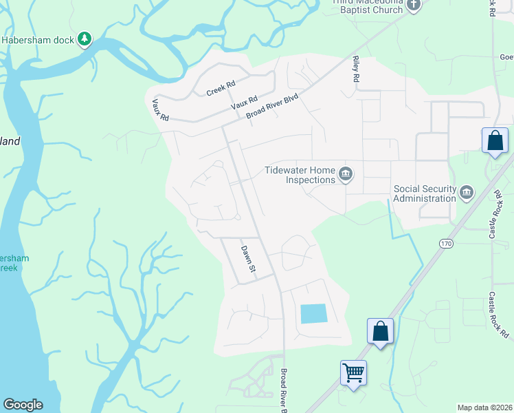 map of restaurants, bars, coffee shops, grocery stores, and more near 40 Kiawah Drive in Beaufort