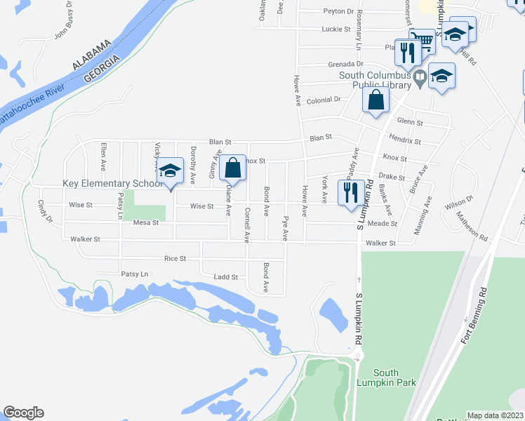 map of restaurants, bars, coffee shops, grocery stores, and more near 2407 Bond Avenue in Columbus