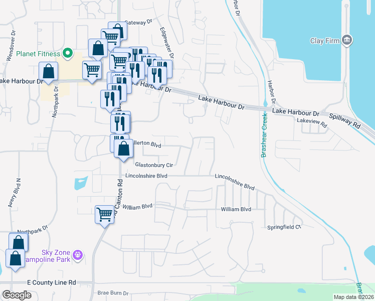 map of restaurants, bars, coffee shops, grocery stores, and more near 225 Bridgeford Boulevard in Ridgeland