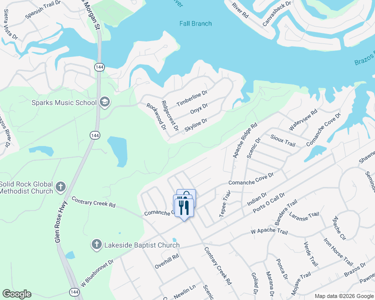 map of restaurants, bars, coffee shops, grocery stores, and more near 1220 Sleepy Water Court in Granbury
