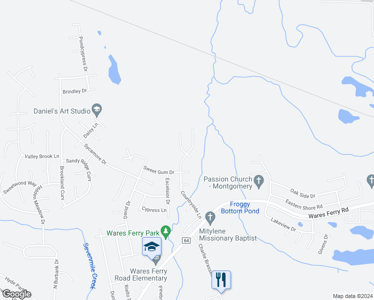 map of restaurants, bars, coffee shops, grocery stores, and more near 6500 West Cypress Court in Montgomery