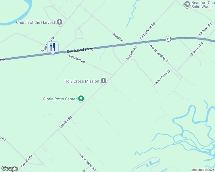 map of restaurants, bars, coffee shops, grocery stores, and more near 81 Seaside Road in Saint Helena Island