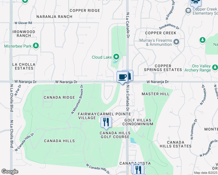 map of restaurants, bars, coffee shops, grocery stores, and more near 1511 West Sand Pebble Drive in Tucson