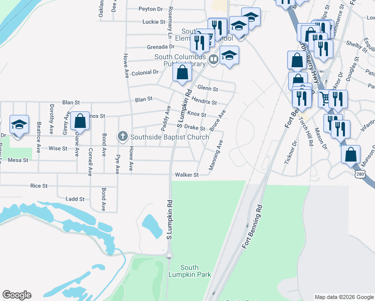map of restaurants, bars, coffee shops, grocery stores, and more near 2403 Banks Avenue in Columbus