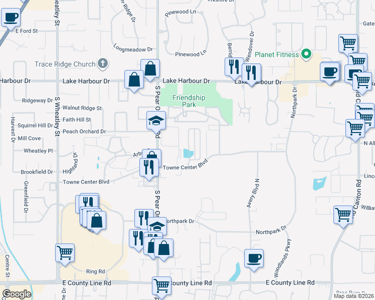 map of restaurants, bars, coffee shops, grocery stores, and more near 11 Enclave Circle in Ridgeland