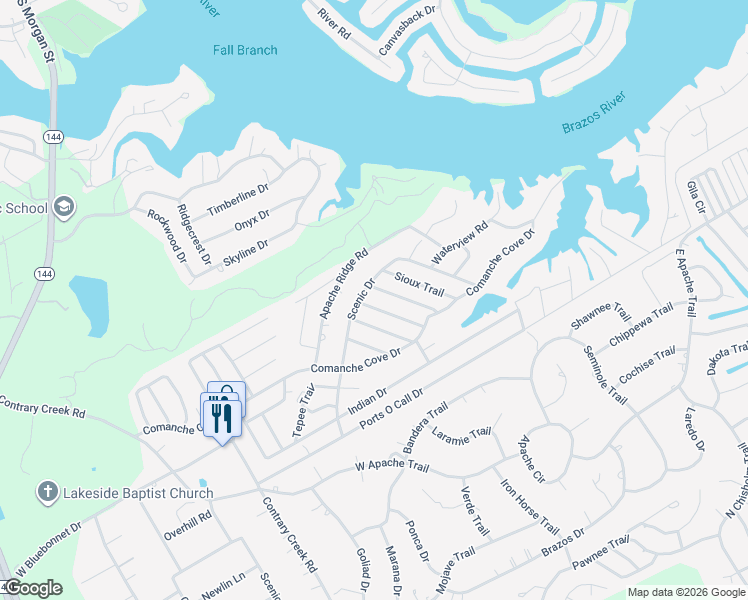 map of restaurants, bars, coffee shops, grocery stores, and more near 3603 Raintree Trail in Granbury