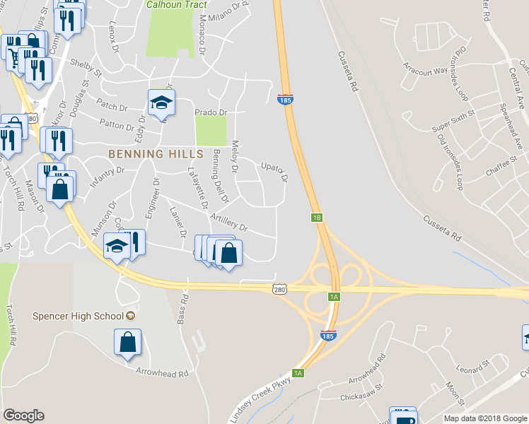 map of restaurants, bars, coffee shops, grocery stores, and more near 9 Meloy Drive in Columbus