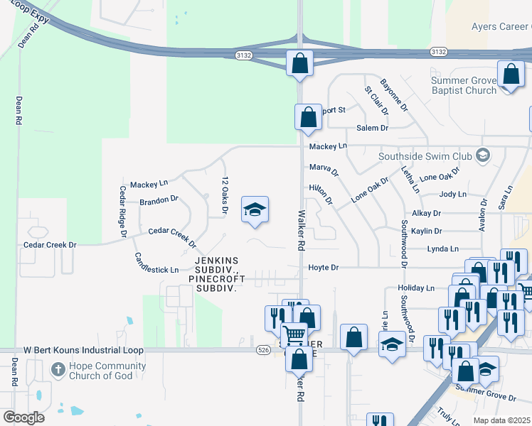 map of restaurants, bars, coffee shops, grocery stores, and more near 9000 Walker Road in Shreveport