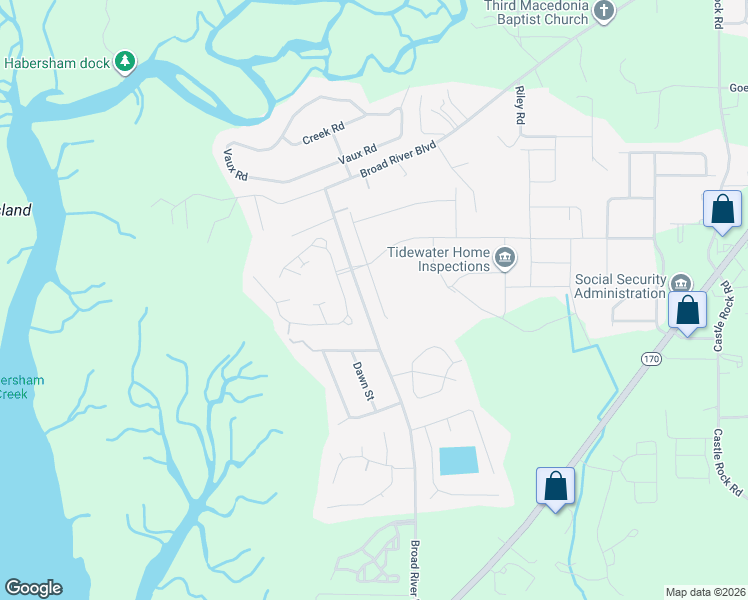 map of restaurants, bars, coffee shops, grocery stores, and more near 40 Kiawah Drive in Beaufort