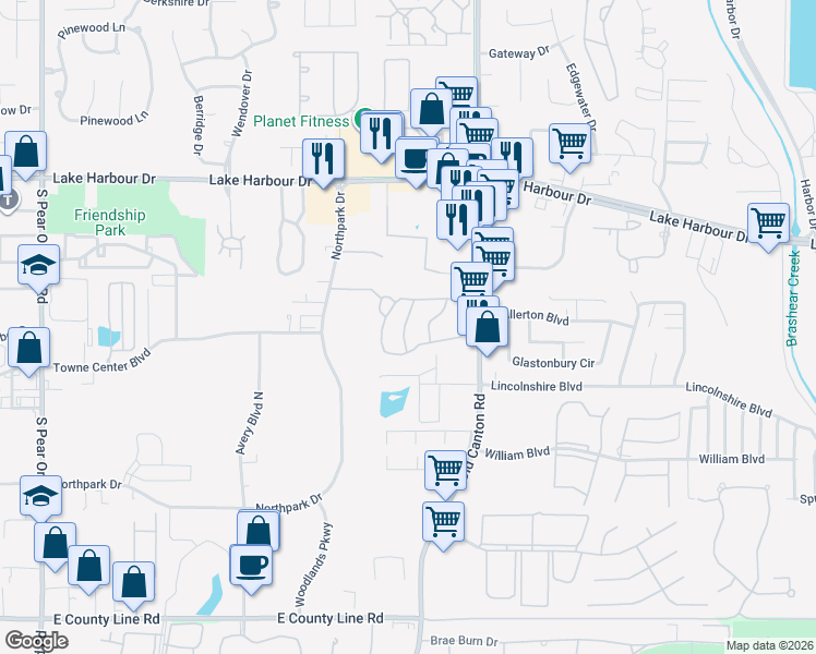 map of restaurants, bars, coffee shops, grocery stores, and more near 6811 Old Canton Road in Ridgeland