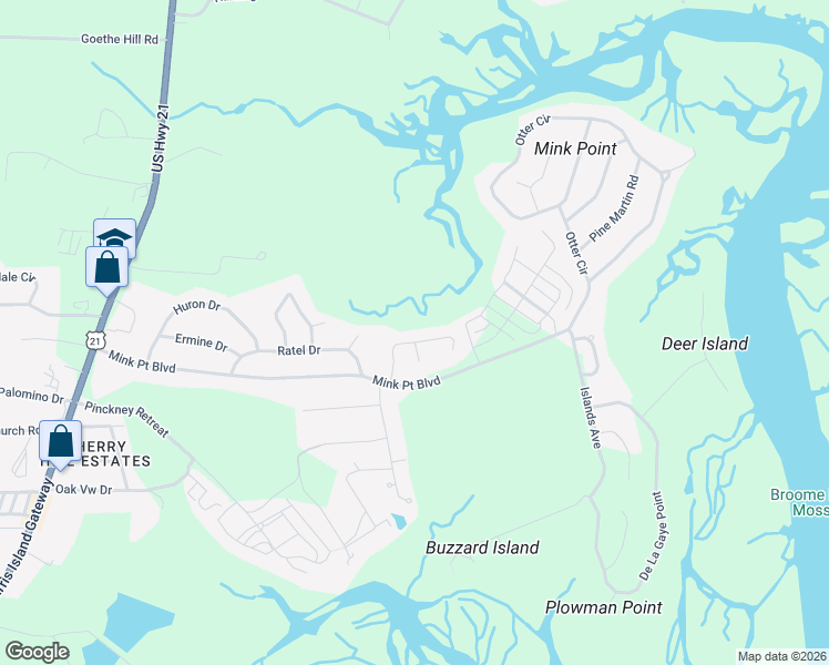 map of restaurants, bars, coffee shops, grocery stores, and more near 2013 Stone Marten Drive in Beaufort