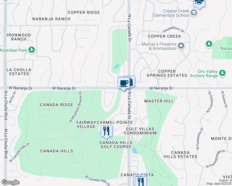 map of restaurants, bars, coffee shops, grocery stores, and more near 11174 Wind Pointe Drive in Tucson