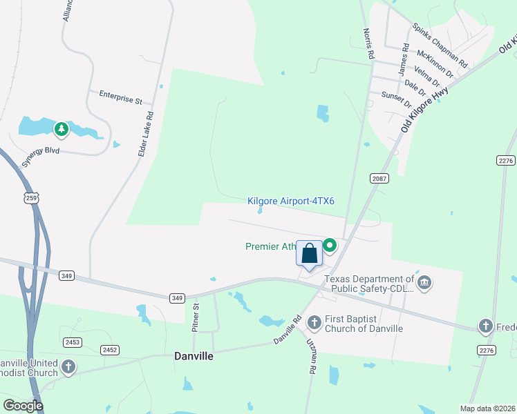 map of restaurants, bars, coffee shops, grocery stores, and more near 4532 Airport Road in Kilgore
