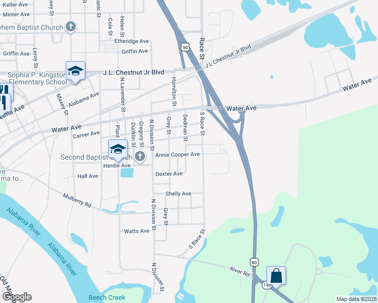 map of restaurants, bars, coffee shops, grocery stores, and more near 3117 Annie Cooper Avenue in Selma