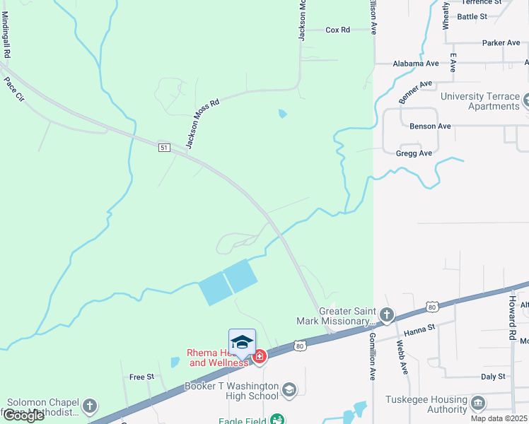 map of restaurants, bars, coffee shops, grocery stores, and more near 715 County Road 51 in Tuskegee